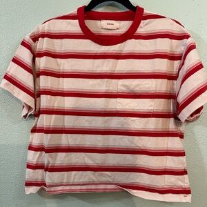 Xirena Red & White Striped Cotton Tee | Pocket T-Shirt | Women’s Small